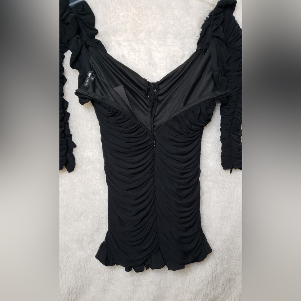 Fashion Nova You’re A Lucky One Black Off-Shoulder Mini Dress Size Medium NWT - Picture 5 of 13